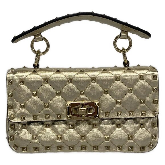 VALENTINOGARAVANI Rockstud Spike Small Bag - Gold Leather Handbag 958-082525 - Picture 1 of 14